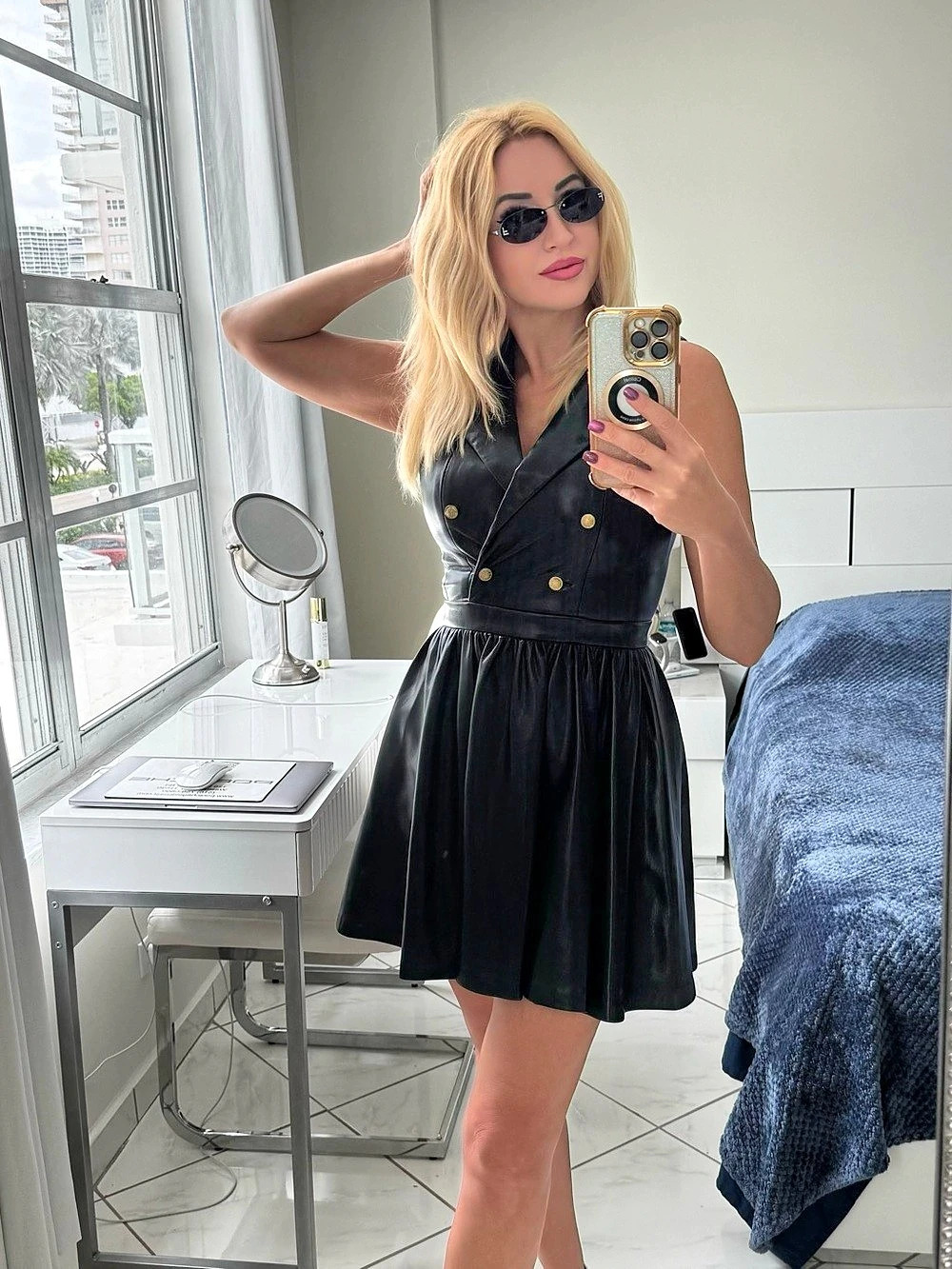 Alice + Olivia Emmy Faux Vegan Leather Mini Dress Black Size 2 NWT $495